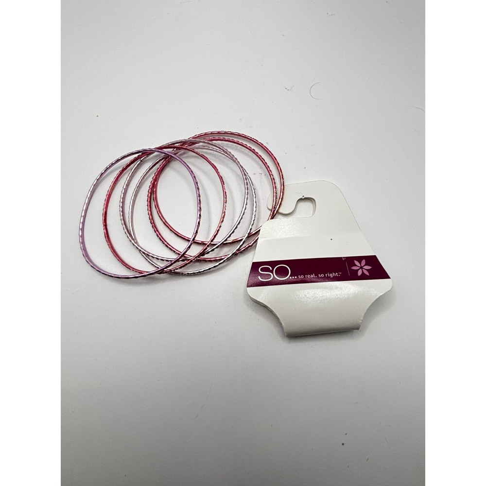 SO‎ Bangle Bracelet Set Womens OS Pink Textured Stackable Metal 6pc